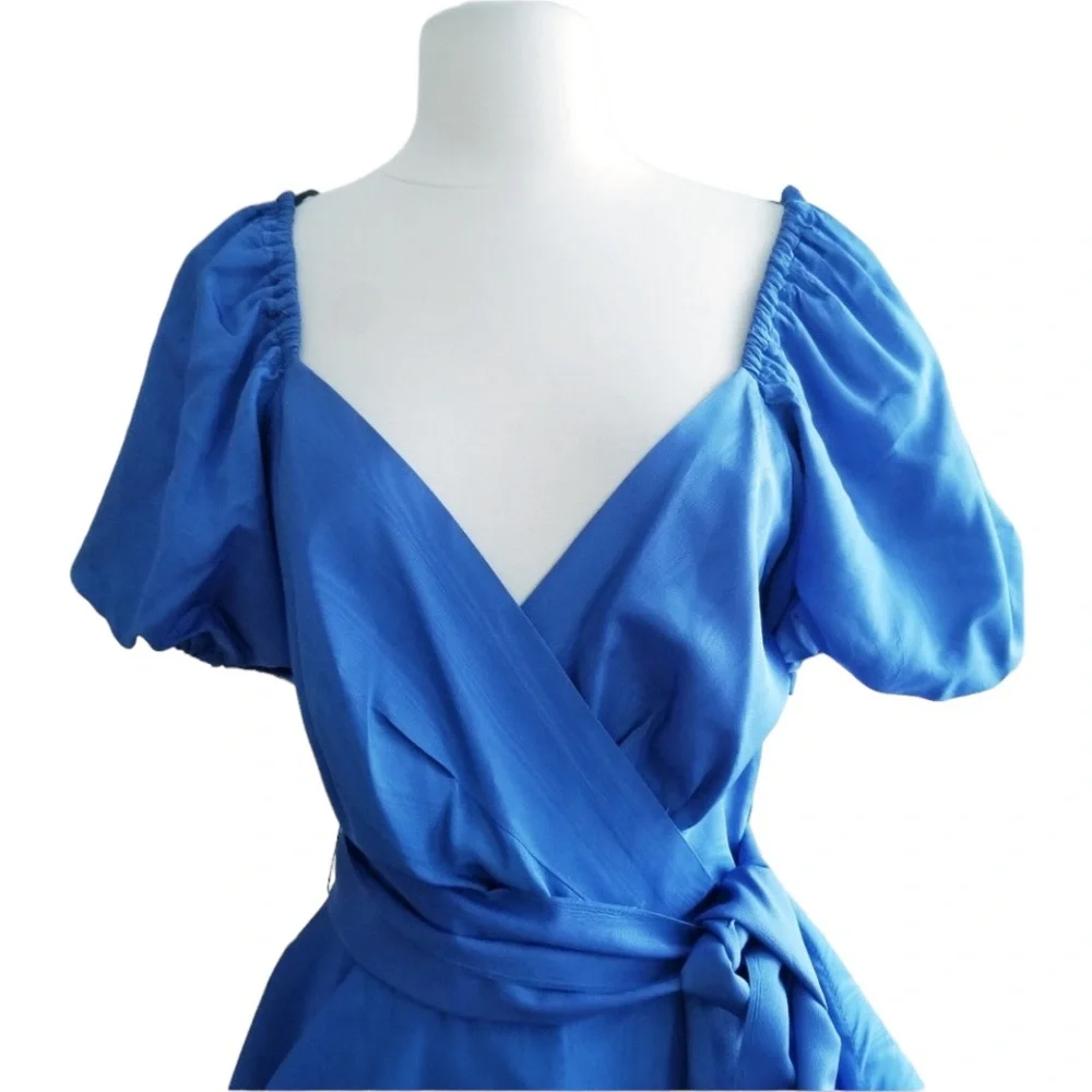 1980s‎ Unlabeled Royal Blue, Poly Peplum Dress